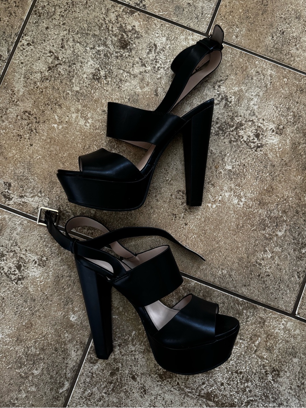 Call It Spring Black Platform Block Heel Sandals